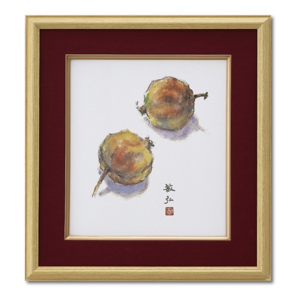 色紙額 収納サイズ：273x242mm 木目色紙額 エンジ