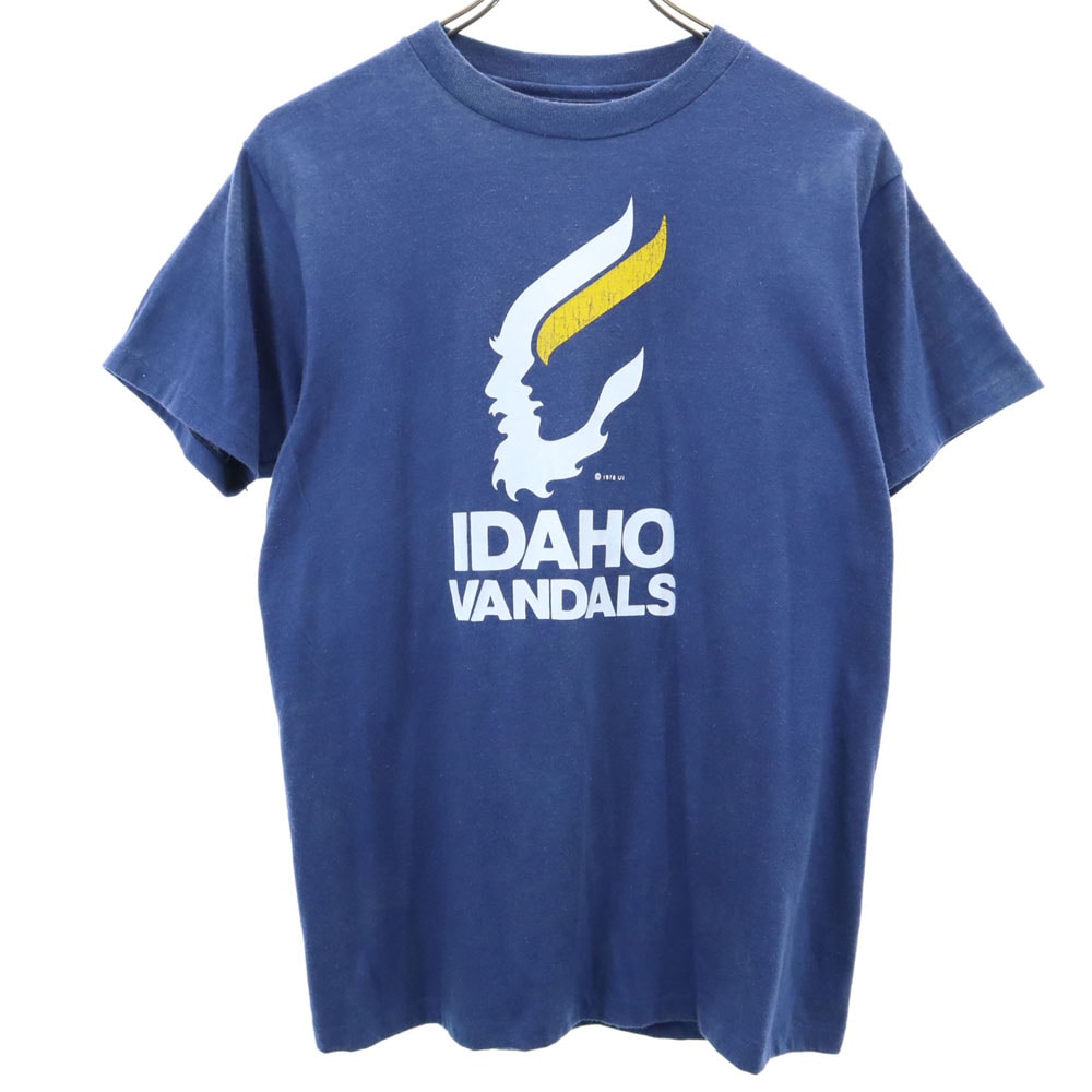 70s USA製 ヴィンテージ オレンジタグ 両面プリント 半袖 Tシャツ M ブルー メンズ