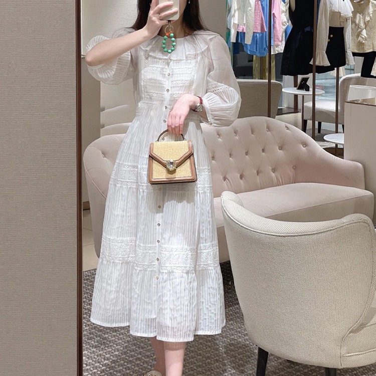 2024スプリングニューティーブレークフレンチファーストラブスカートテクスチャハイエンドフリルレフル気質ホワイトドレス女性 6,076円