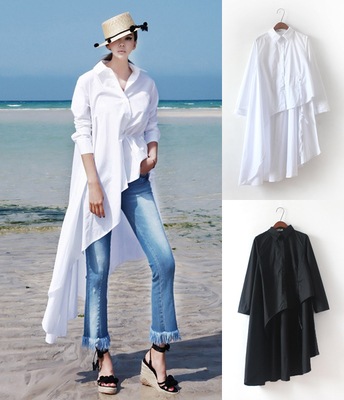 韓国ファッションシャツ/Tシャツ/新作更新レディース トップス ブラウス タック入り ロング丈通気性