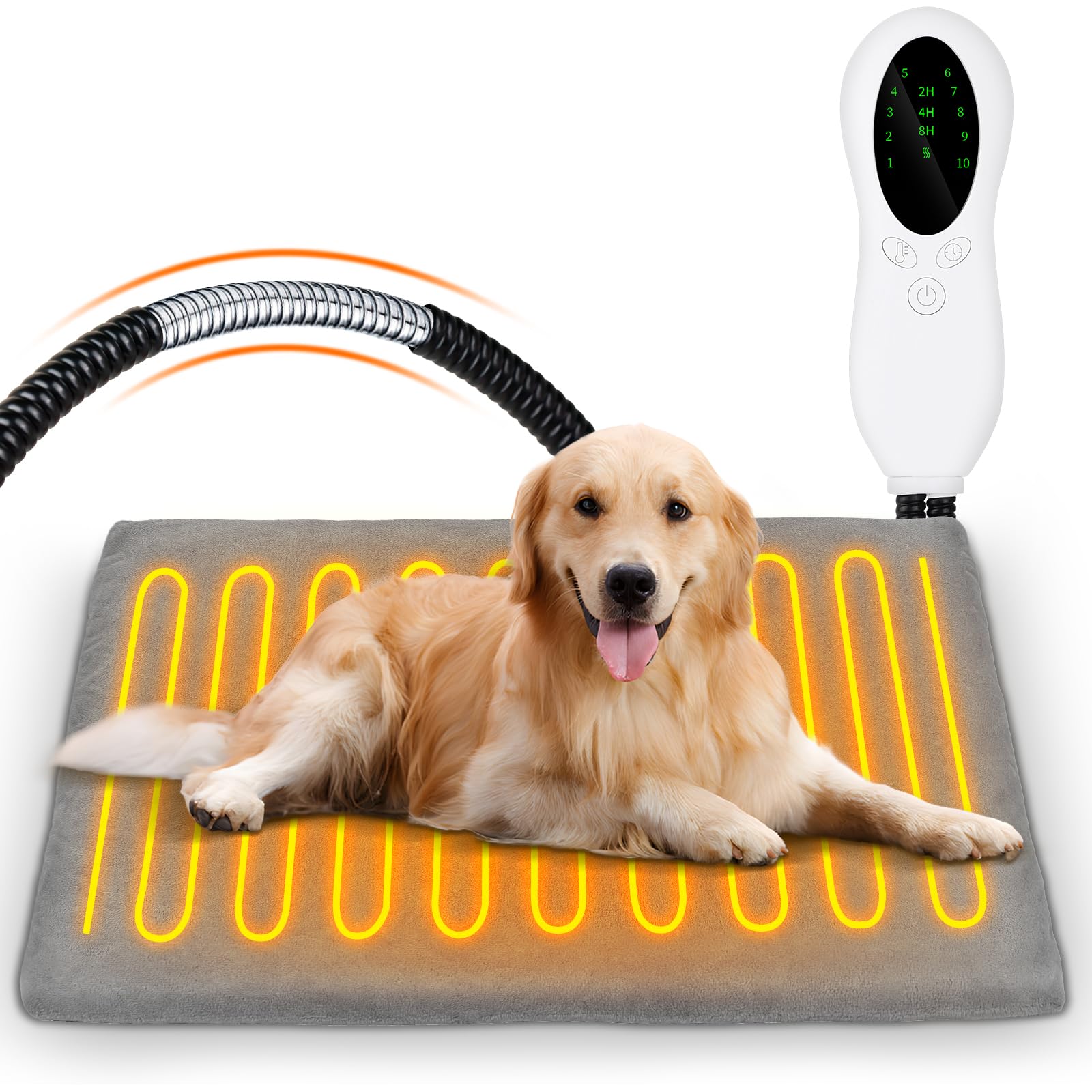 YOIIYO ペットホットカーペット 猫 犬 ペット用ヒーター 10段階温度調節 3段階タイマー機能 噛み癖対策 ホットマット ヒーターマット 加熱パッド 過熱保護 防水難燃性 加熱マット 秋 冬 寒