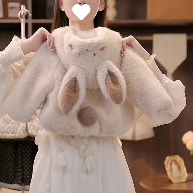 【メガ割 】男の子と女の子暖かい25発売毛皮コート厚みのある防寒かわいいうさぎ耳プラスベルベット厚みのあるぬいぐるみコート