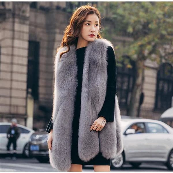フェイクファー ファーベスト レデイース ロング ベスト 毛皮コート アウター 毛皮ベスト 冬 ボア 韓国風 ノースリーブ フリース 防寒着 ジレ