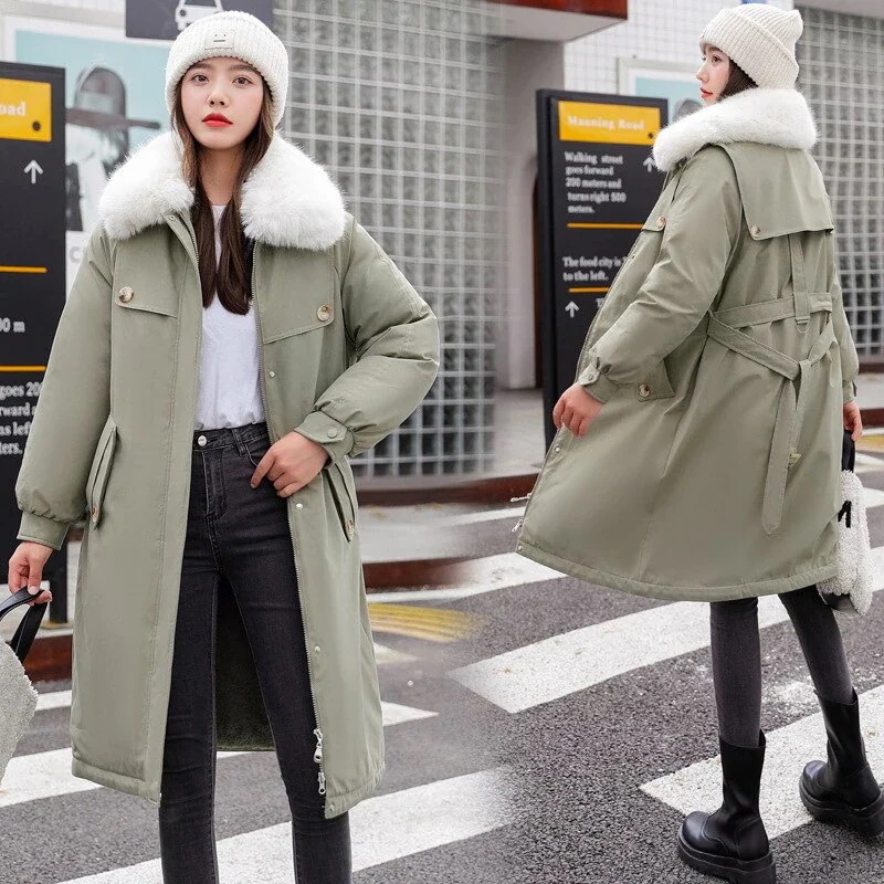 ニュースタイル おしゃれ 中綿コート 大きめサイズロング丈 ウエスト引き締め 中綿コート 保温 防寒カジュア 裏起毛ファッション ダウンジャケット