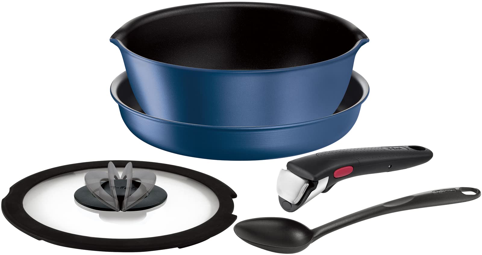 【オンライン限定】 ティファール 取っ手のとれる 鍋 フライパンセット 5点セット IH ガス火対応 炒めるのに便利なスプーン付き PFOAなどの有害物質不使用 「インジニオネオ IHブルーマーキー