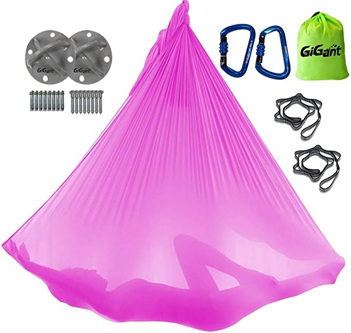 ギグアント 公式 エアリアルヨガ 専用 ハンモック フルセット 5ｍx2.8ｍ 空中 ヨガハンモック エクササイズ エアロヨガ フィットネス 国内正規品(ホットピンク)