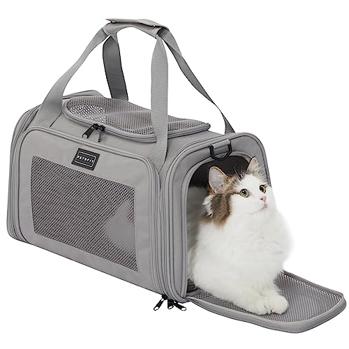 PETSFIT ペットキャリー 折りたたみ 猫 キャリー バッグ 犬 中・大型猫用・小型犬・うさぎ用 臭気がない 車載/ドライブ/キャンピング/旅行/通院/災害避難用 グレー Sサイズ