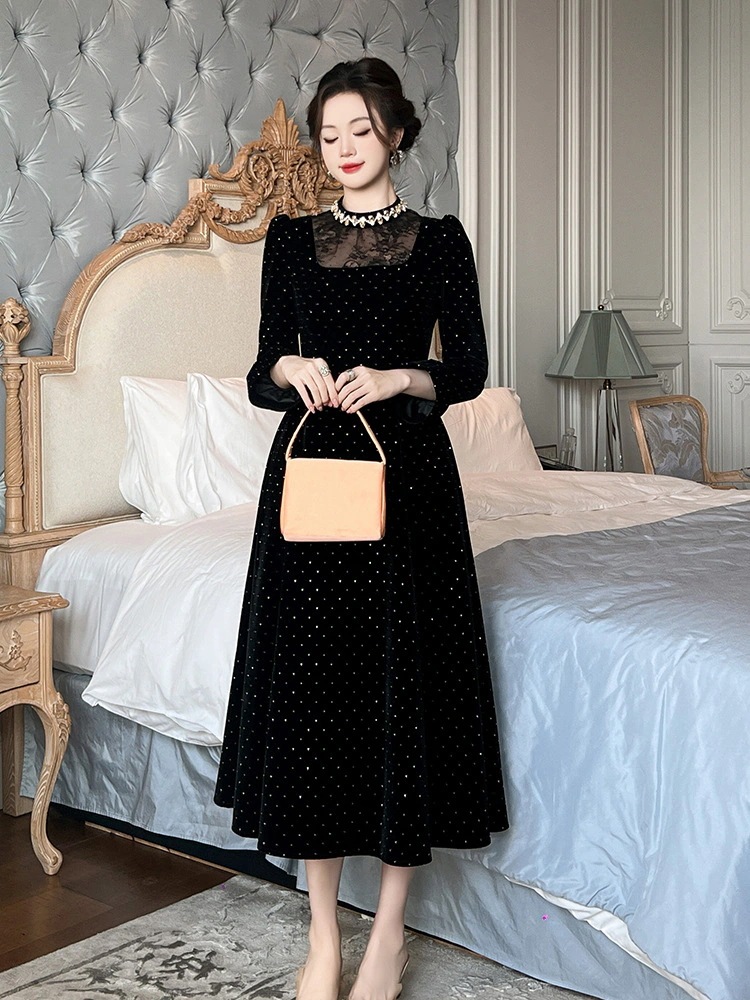 春 ベルベット ロングワンピース ドレス パーティー キャバ 大人 同窓会 披露宴 卒業式 結婚式 演奏会 ウェディング 二次会