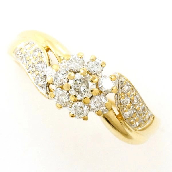 K18 18金 YG イエローゴールド リング 指輪 9号 ダイヤ 0.33 ジュエリー 中古