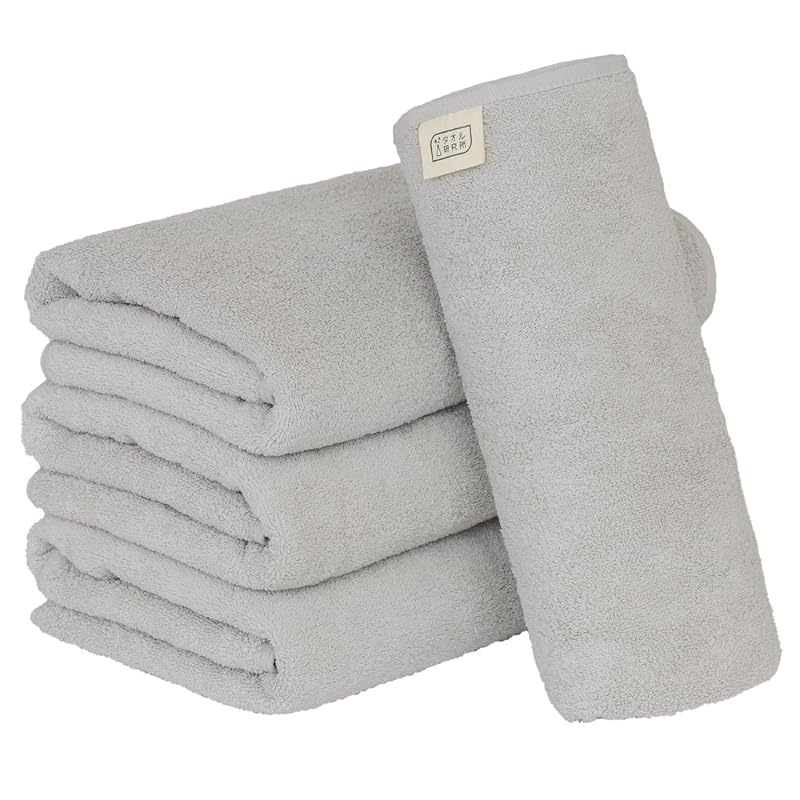 【迅速発送】タオル研究所 [毎日シンプル] #001 バスタオル ソフトグレー 4枚セット 高速吸水 速乾 綿100% 耐久性 毛羽落ち少ない 【選べる7色】 Japa