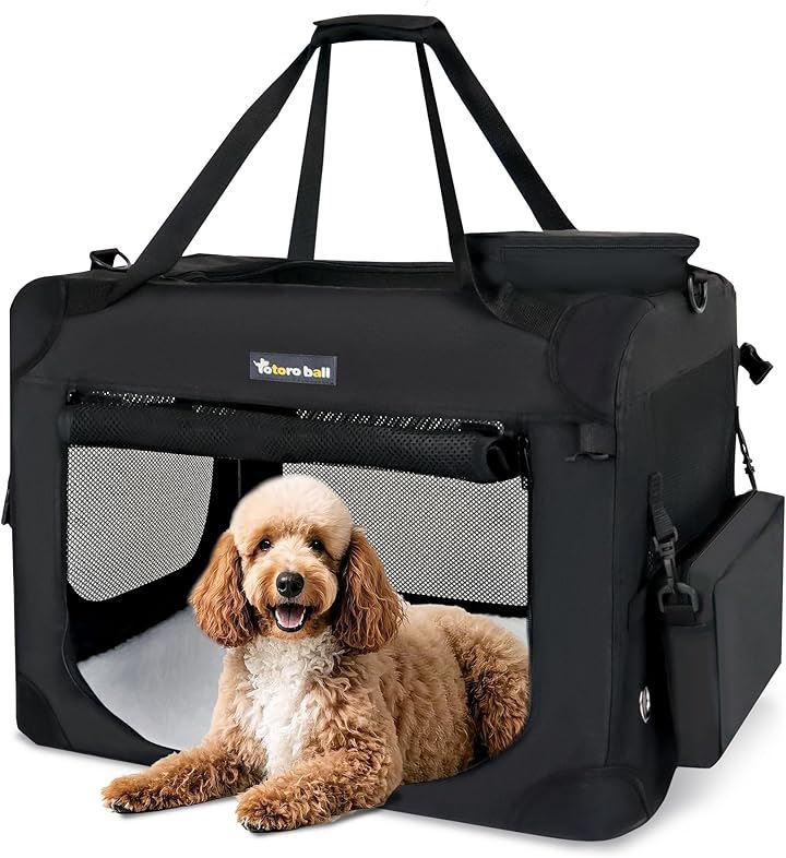 犬用キャリーバッグ ソフトクレート キャリーケース 犬用クレート 折りたたみ メッシュ ロック付き(ブラック, XL（81L x 58W x 58H cm）)