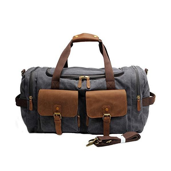 Kemy s Canvas Duffle Bag for Mens Oversized Overnight Bag Weekend Duffel Weekender Travel Bags Leath