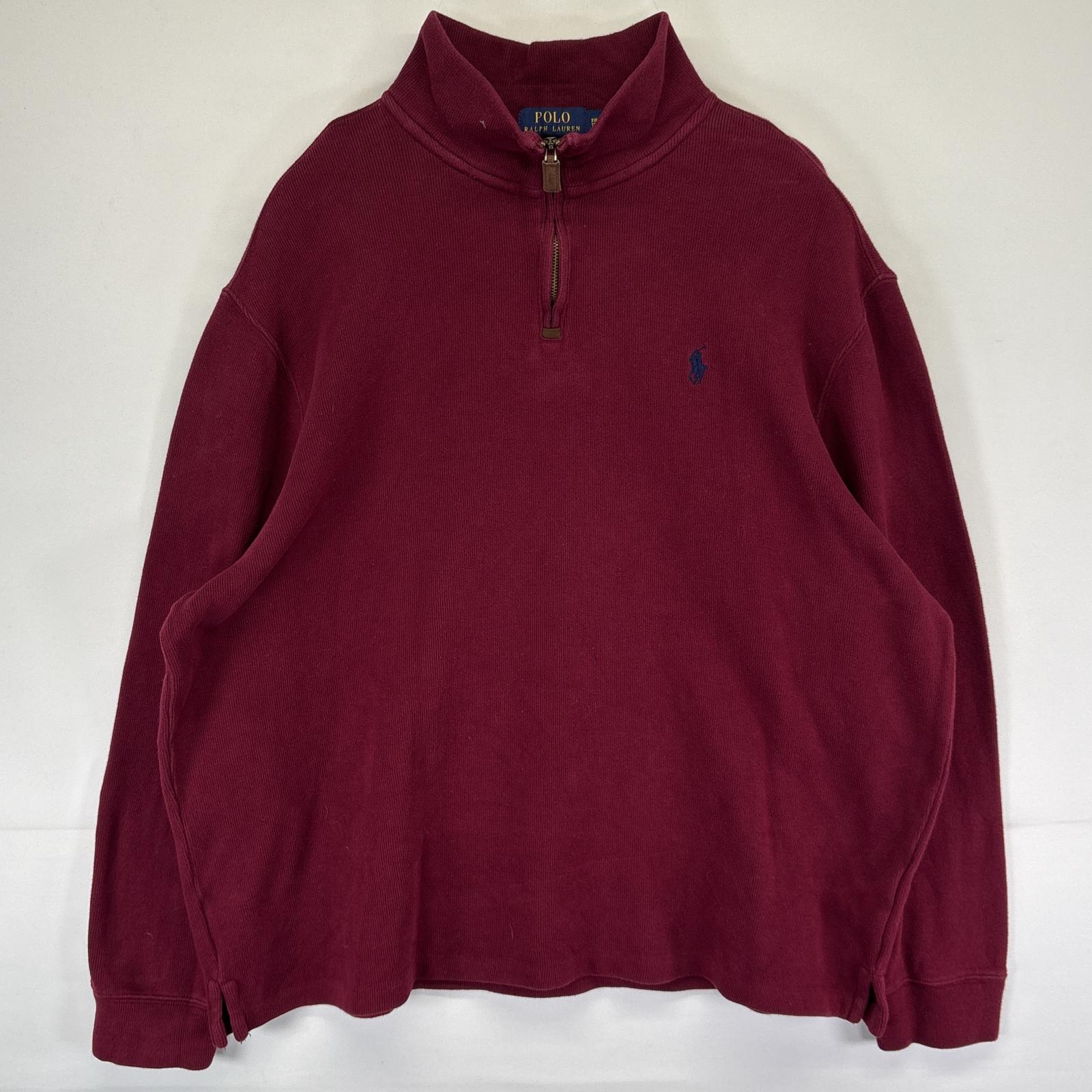 古着 ニット ハーフジップ トレーナー 大きいサイズ ワンポイント XXL レッド系 メンズ