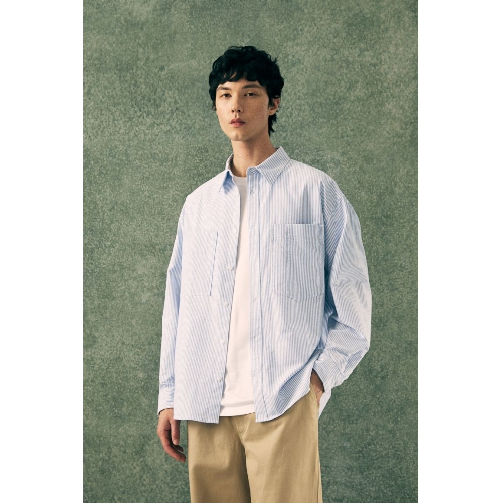 H&M ルーズフィットオックスフォードシャツライトブルー/ストライプ
