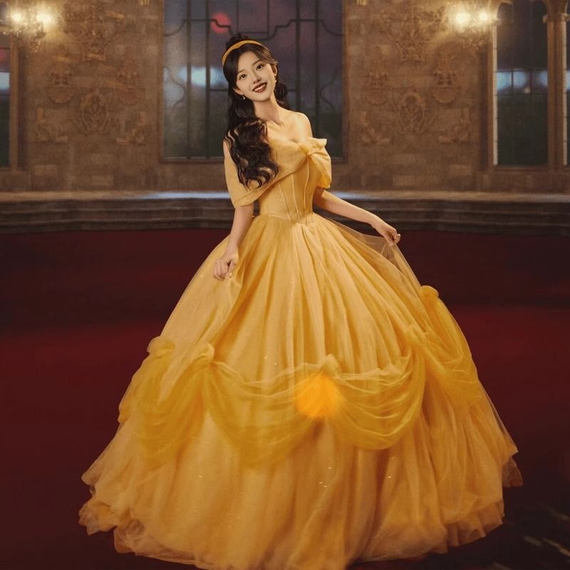 女性用イエロードレス2025ベルプリンセスウェディングドレスハイエンドスーパーシリーズ
