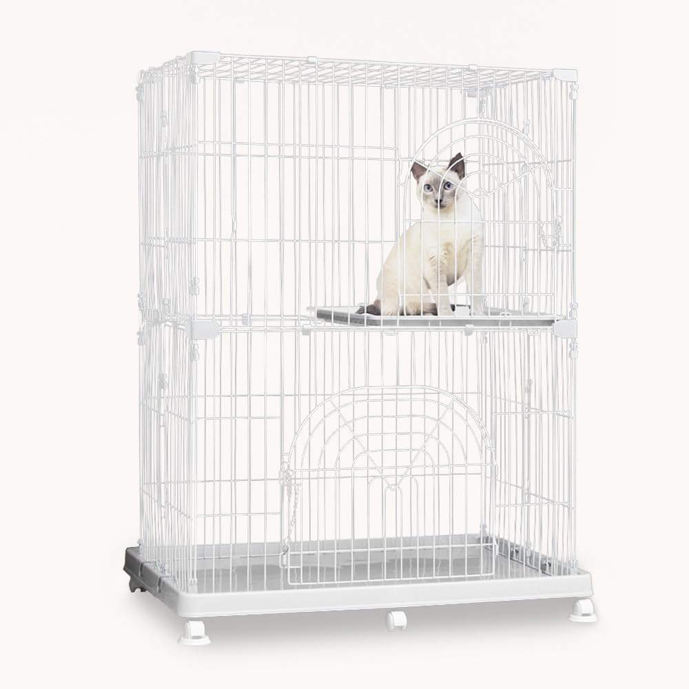 アイリスプラザ 猫 ケージ コンパクト オリジナルペットケージ 2段 ホワイト キャスター付 高さ約121×幅約93×奥行約63cm 7,783円