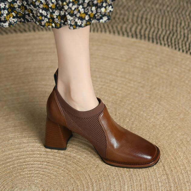 太ヒール 調靴 ミドルヒール ショートブーツ ニットソックス 福袋 新作 歩きやすい レディース ストレッチ 美脚 ヒール ミドルカットョート ーシューズ