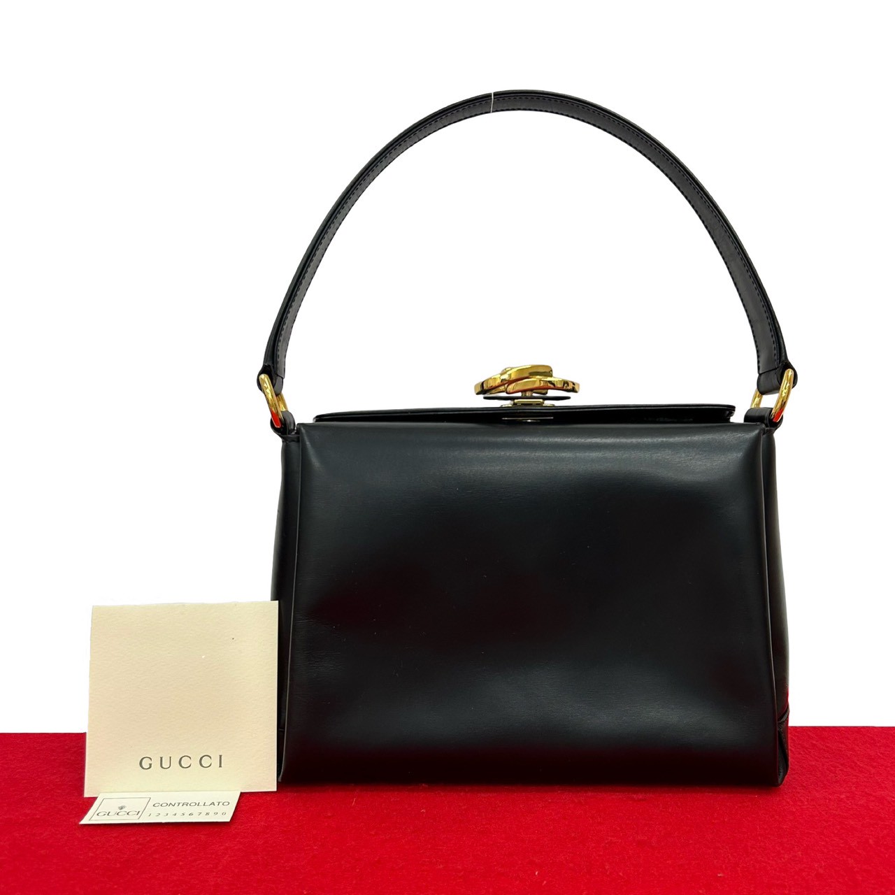 ヴィンテージハンドバッグ カーフ レザー ブラック 33172