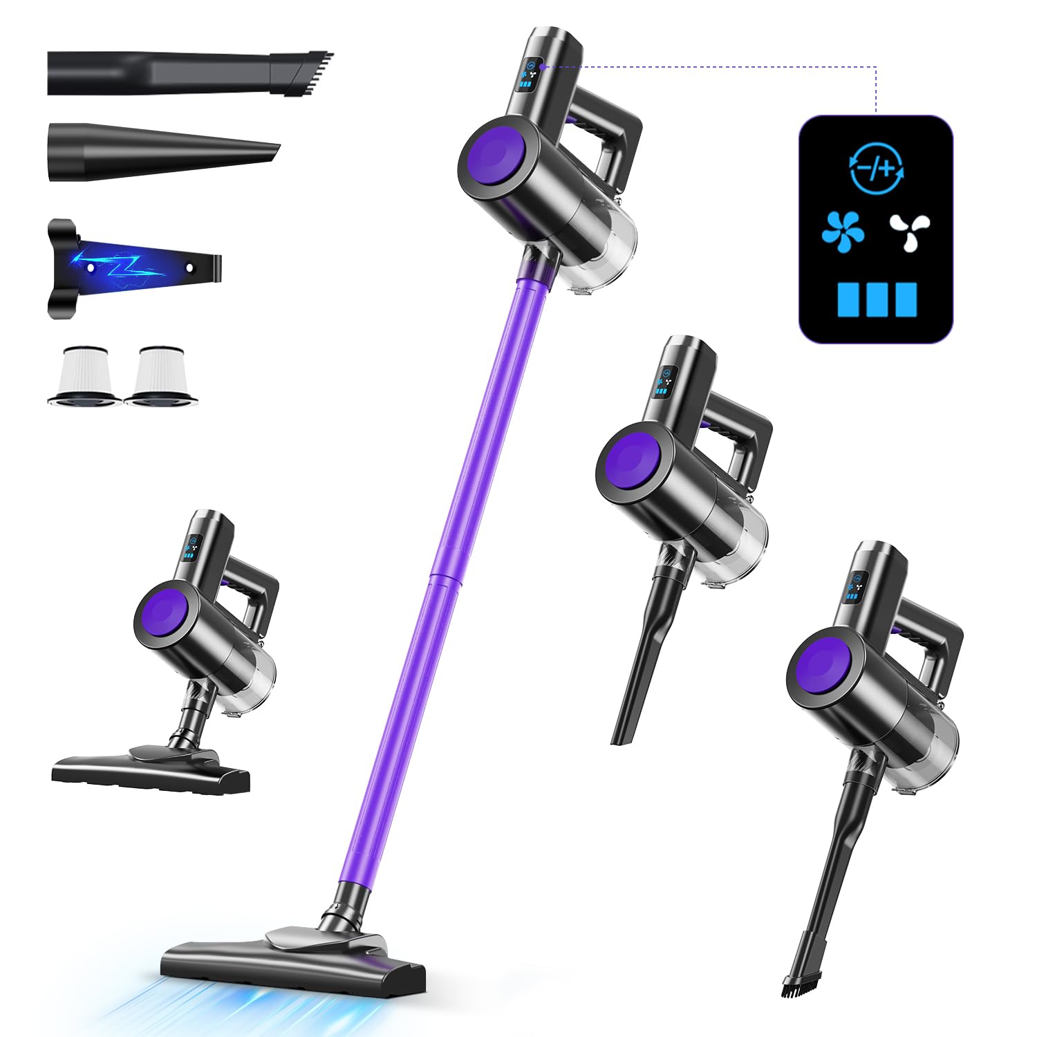 掃除機 コードレス 【2025進級版&26000pa超強力吸引&壁掛け収納＆充電】 コードレス掃除機 サイクロン式 LCDタッチディスプレイ 45分連続稼働 ハンディークリーナー スティックークリーナ