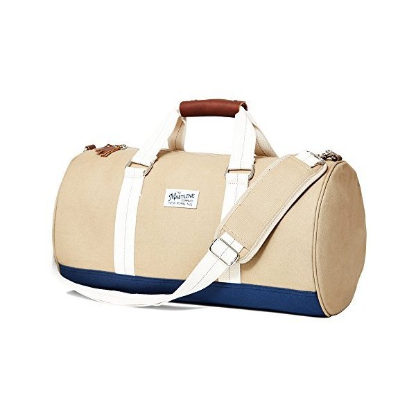 THE MASTLINE Co. Hudson Barrel Duffel Travel Bag Canvas & Leather (Khaki) 並行輸入品