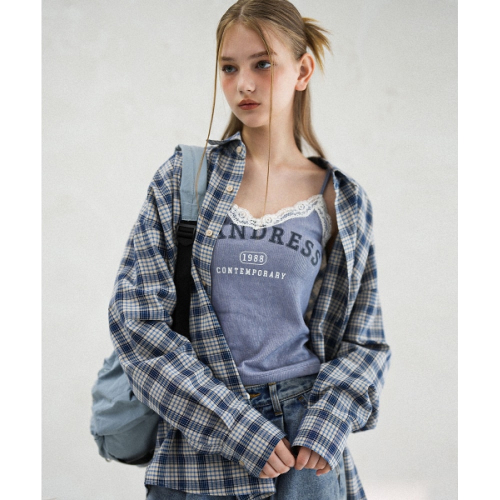 AVANDRESS アルトンオーバーフィットチェックシャツブルー