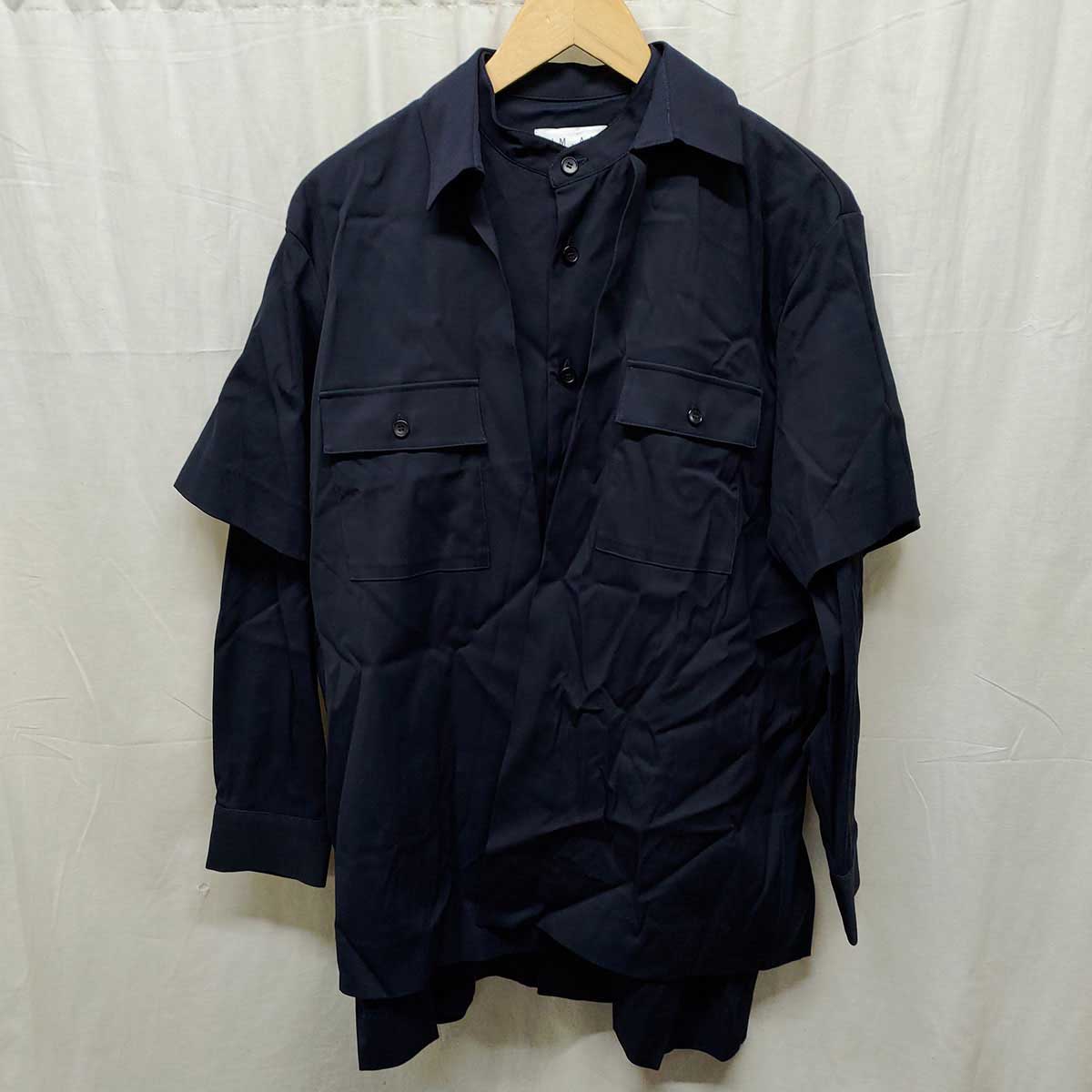 【中古・未使用品】RIM.ARK リムアーク Double layered cheat ジャケット シャツジャケット 38 ネイビー 460ESL30-0430 ユニセックス
