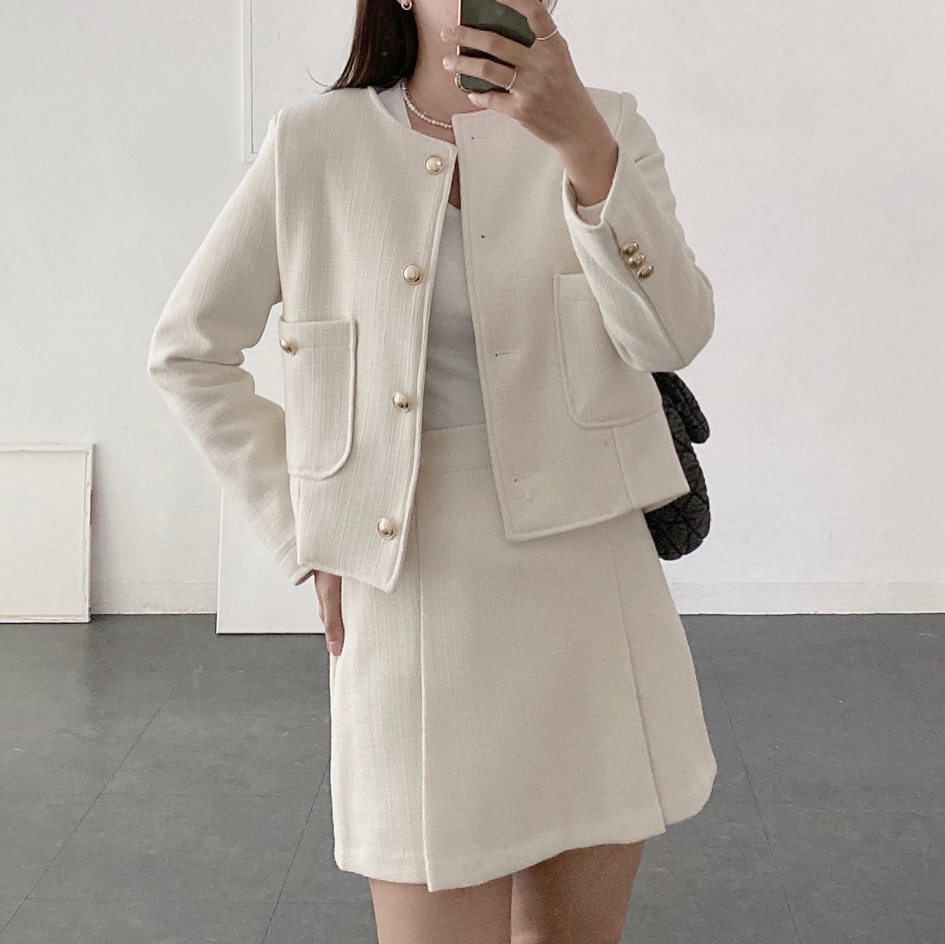 【2colors】ツイードツーピースジャケットミニスカートSET