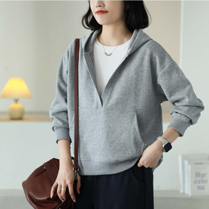 ２点で13o円OFF！【早割り】スウェット トレーナー レディース パーカー 長袖 Ｖネック スエット ビッグ トップス 無地 ドルマン ドロップショルダー フーディー フード付き プルオーバー ルー