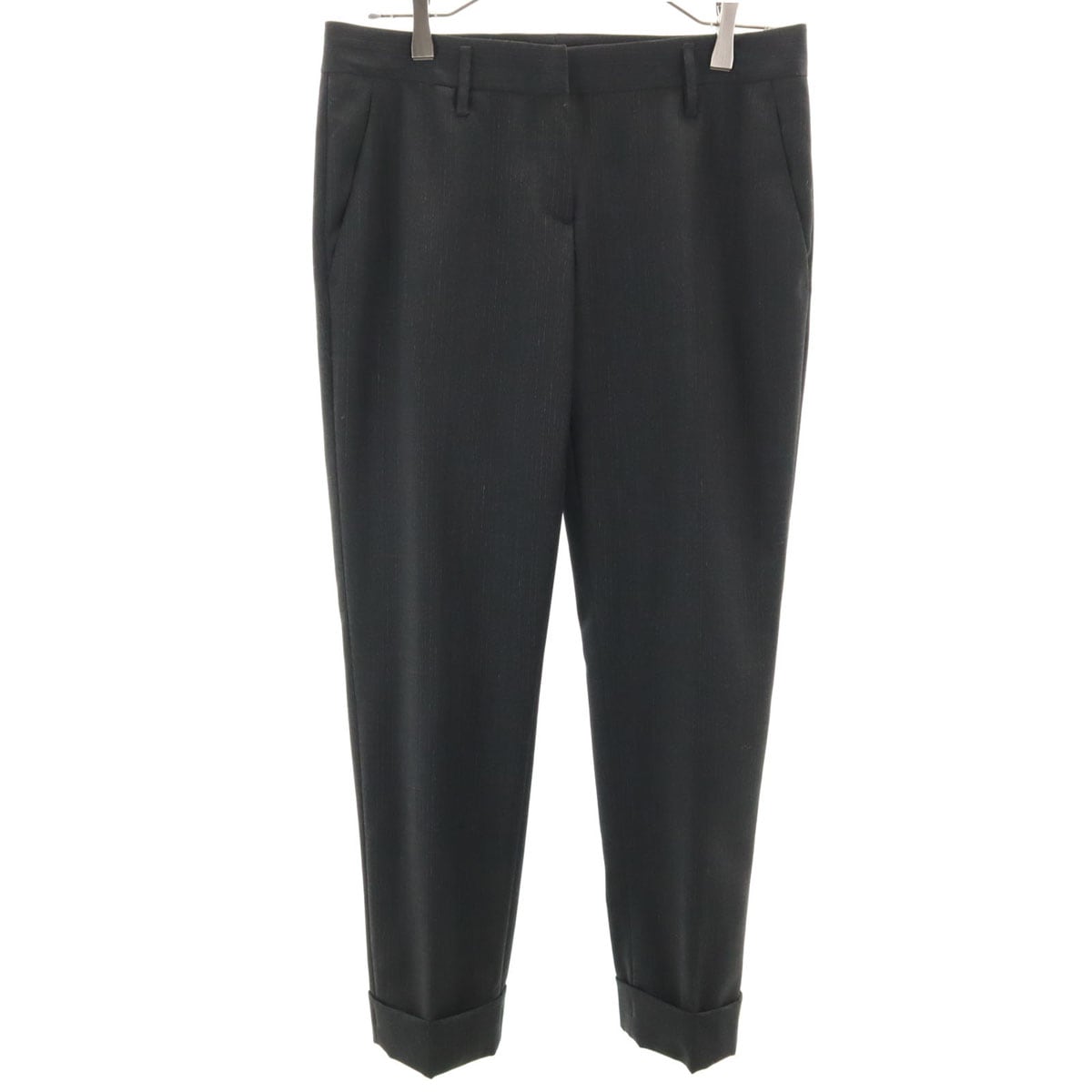 イタリア製 チェック柄 スラックスパンツ 38 チャコールグレー レディース 古着