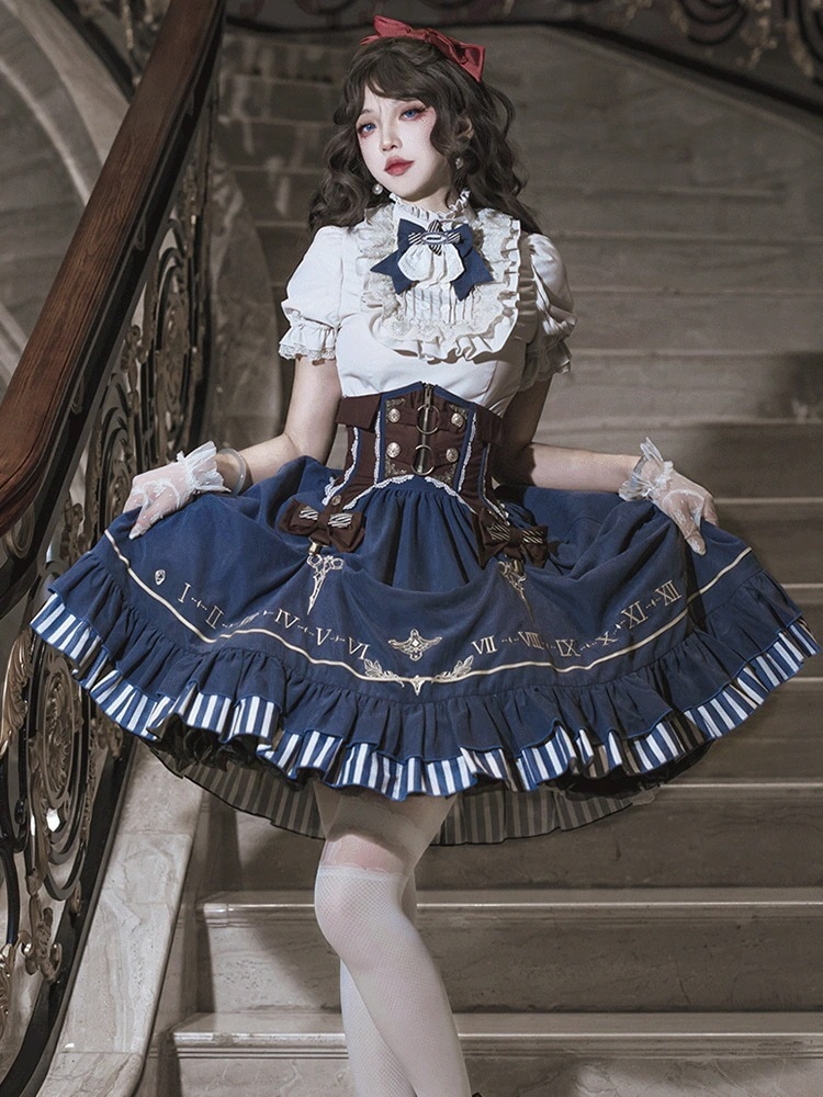 ロリータプリンセススカートデイリードッグショートゴシックシャツウエストバンドスカートロリータスカートスーツサマー