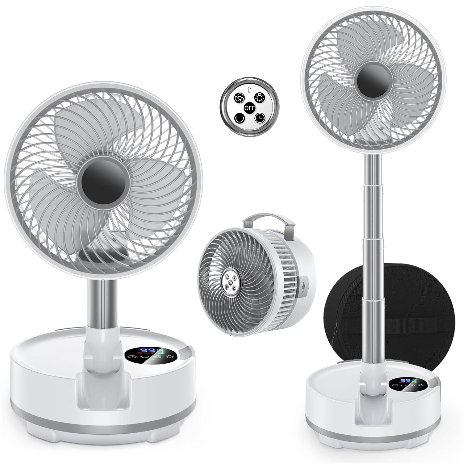 扇風機 折り畳み 20,000mAhバッテリー【収納バック付き】リビング dcモーター 風量8段階調節 卓上 小型 首振り 節電対策 サーキュレーター 静音 USB充電式扇風機 コードレス キャンプ