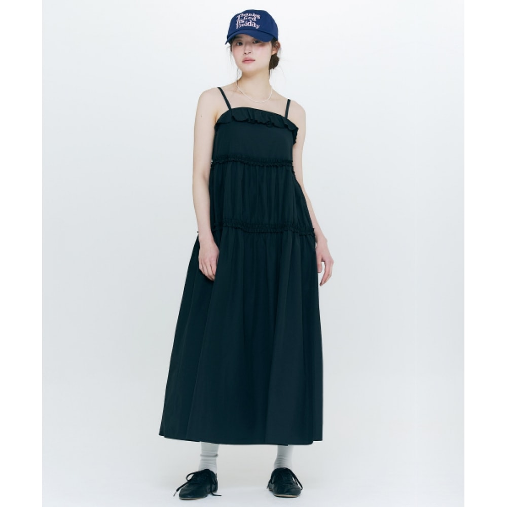 FREI レイヤードシャーリングワンピース (BLACK)