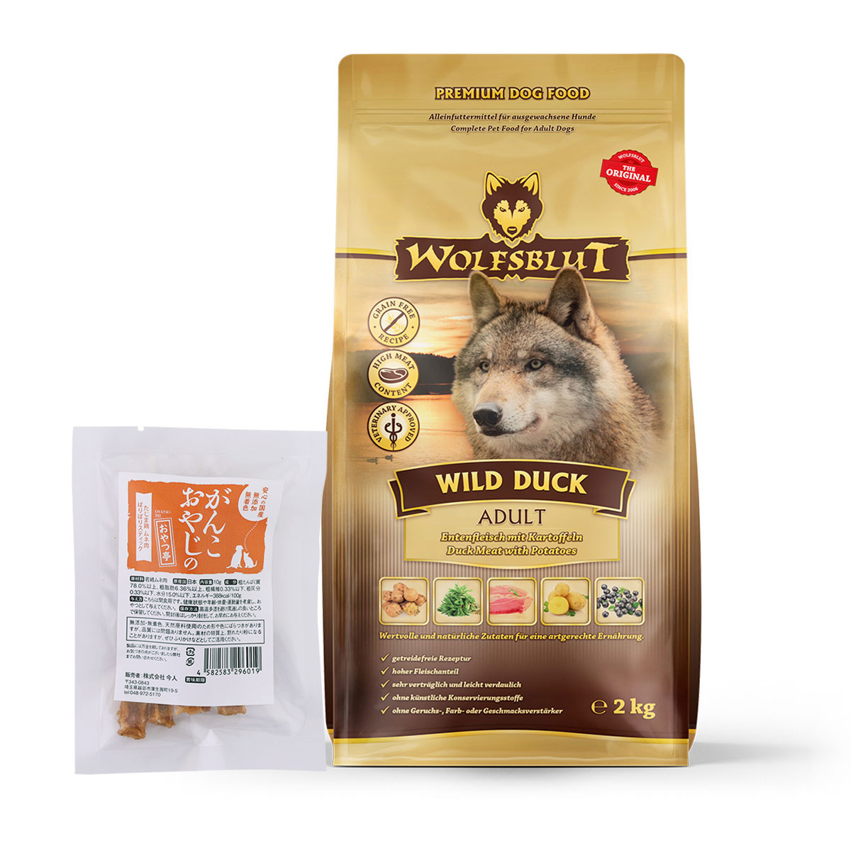 ウルフブラット アダルト ワイルド ダック（ダックとポテト） 2kg【国産たじま鶏ジャーキー(小サイズ)付き】