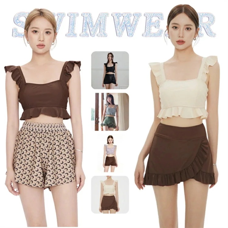 水着 タンキニ レディース 体型カバー かわいい フリル 韓国 小胸 水着 露出控えめ 水着 タンキニ セパレート スカート ショートパンツ 上下セット 可愛い水着 安全パンツ みずぎ 学生 大人