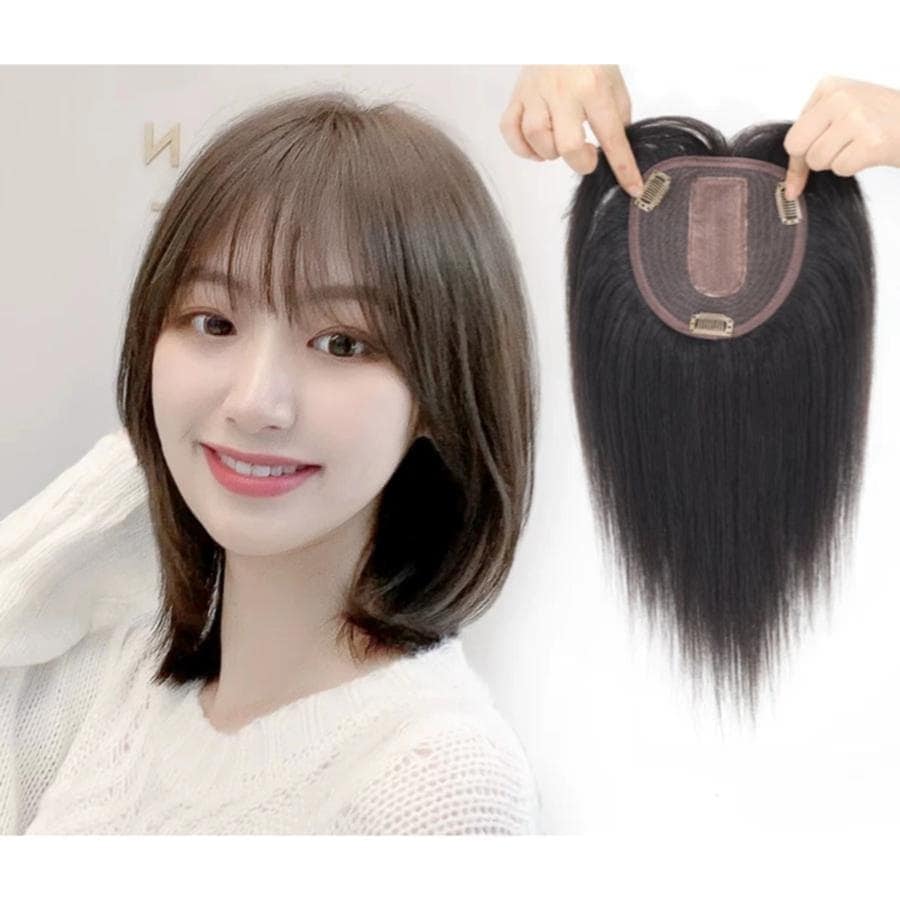 【1-3日出荷】部分ウィッグ 女性 頭頂部 人毛100% 自然 高品質 20cm 30cm 医療用 トップピース レディース ショート ミディアム つむじ 分け目 白髪隠し 増毛限定