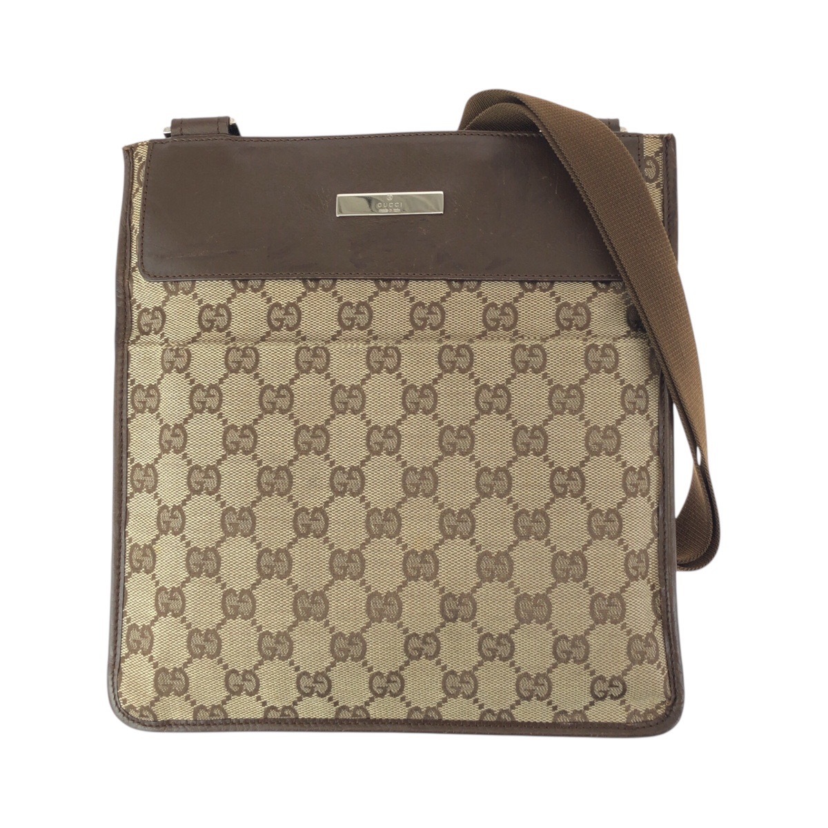 美品 ベージュ ブラウン シルバー金具 GGキャンバス/レザー 27639 ショルダーバッグ ポシェット レディース 601702