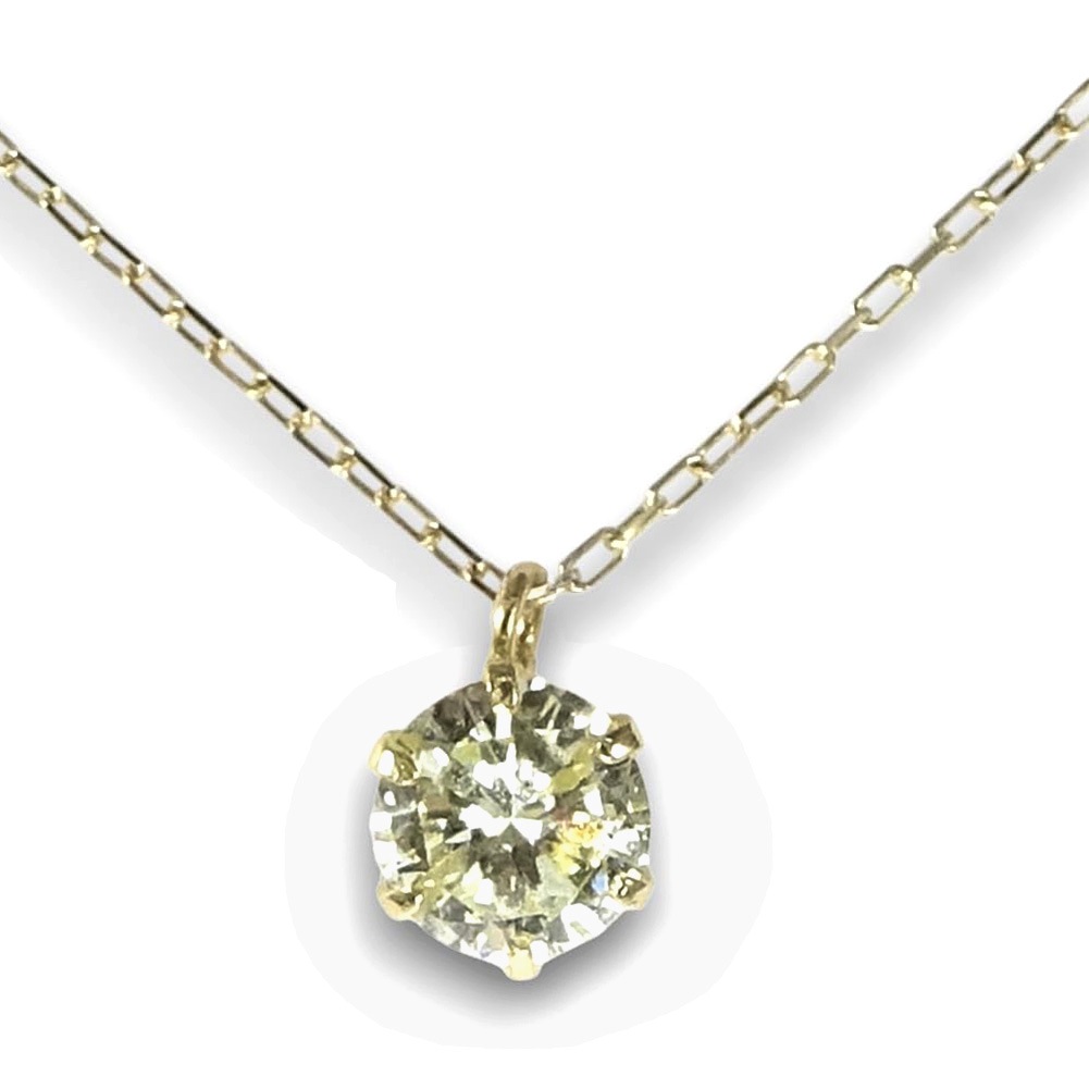 18金 ダイヤモンドネックレス一粒 ペンダント天然ダイヤモンド0.2ct / I-1～SI2 チェーンK10イエローゴールド繊細小豆