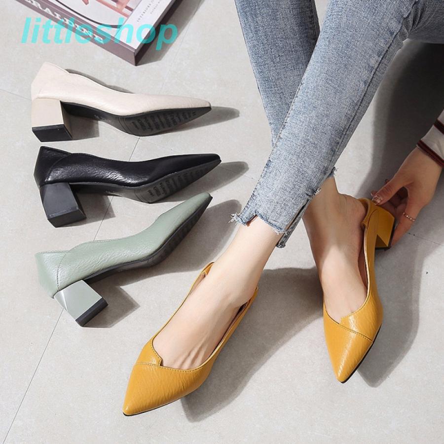 【急速出荷!】ヒールパンプス パンプス スリッポン 黒 履きやすい フラット レディースシューズ 走れる 5cmヒール チャンキーヒール ローヒール ポインテッドトゥ スムース orange