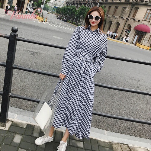 A1239　2way　ロングシャツワンピース　チェック柄