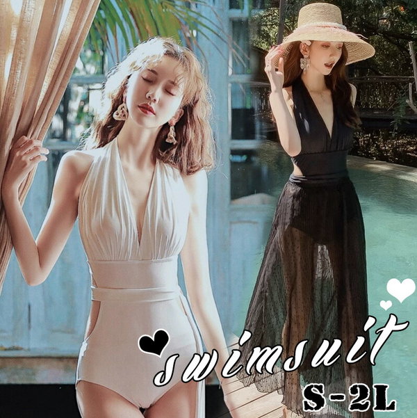 2点セット レオタード水着 肌見せスカート付き レディース 水着 ノンワイヤー セクシー オールインワン 盛れる ホワイト ブラック 韓国 可愛い ビーチ プール 海 水泳 白 黒 女性用 大人 オト