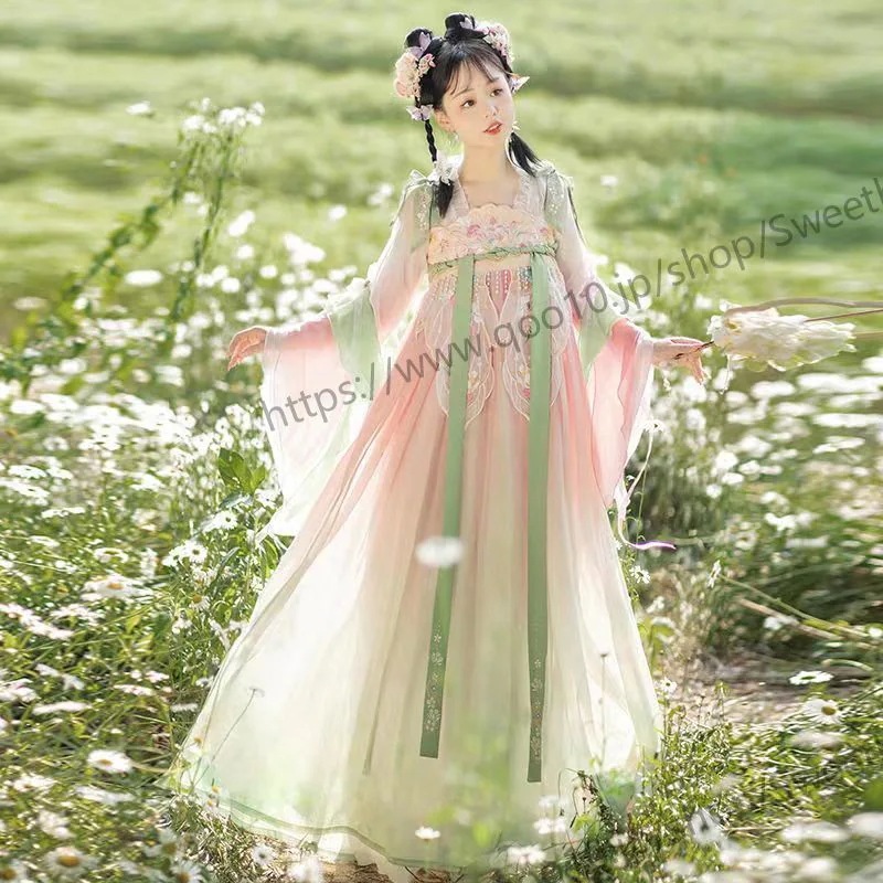 漢服女花言辞斉胸漢元素漢服日常漢元素飄逸スカート ロリスーツ ロリ可愛 二次元 学園祭 文化祭