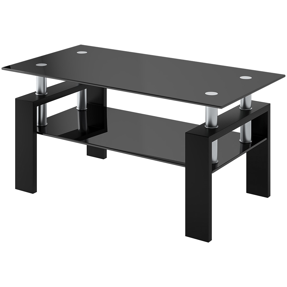 【国内出荷は送.料.無.料】ガラステーブル コーヒーテーブル 幅88cm 強化ガラス天板 スチール脚 収納付き 二段収納 おしゃれ リビング用テーブル 棚付き 一人暮らしに最適 大容量収納798