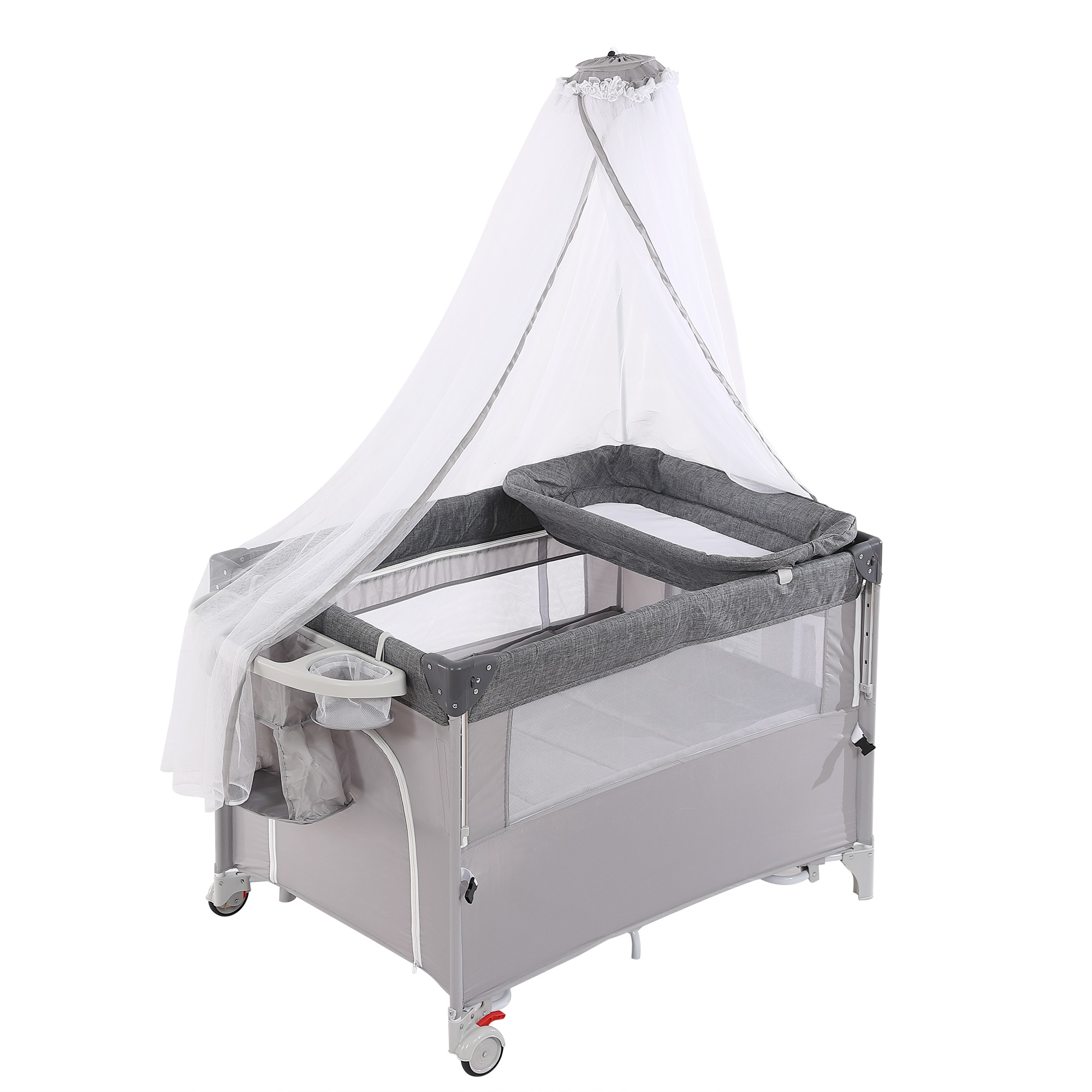 【国内へ発送&送·料·無·料】444折りたたみ ベビーサークル コンパクト おむつ替えテーブル付 お昼寝 蚊帳付 ゆりかご 大容量収納