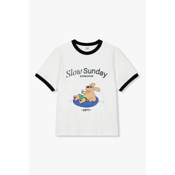 リップ配色グラフィック半袖Tシャツ9106222207002