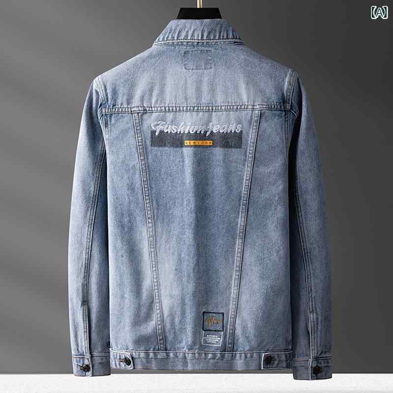 メンズ ファッション 軽量 涼しい カラーデニム ジャケット 春秋 大きいサイズ 綿 カジュアル 刺繍 アメリカン トレンド ワークウェア ジャケット