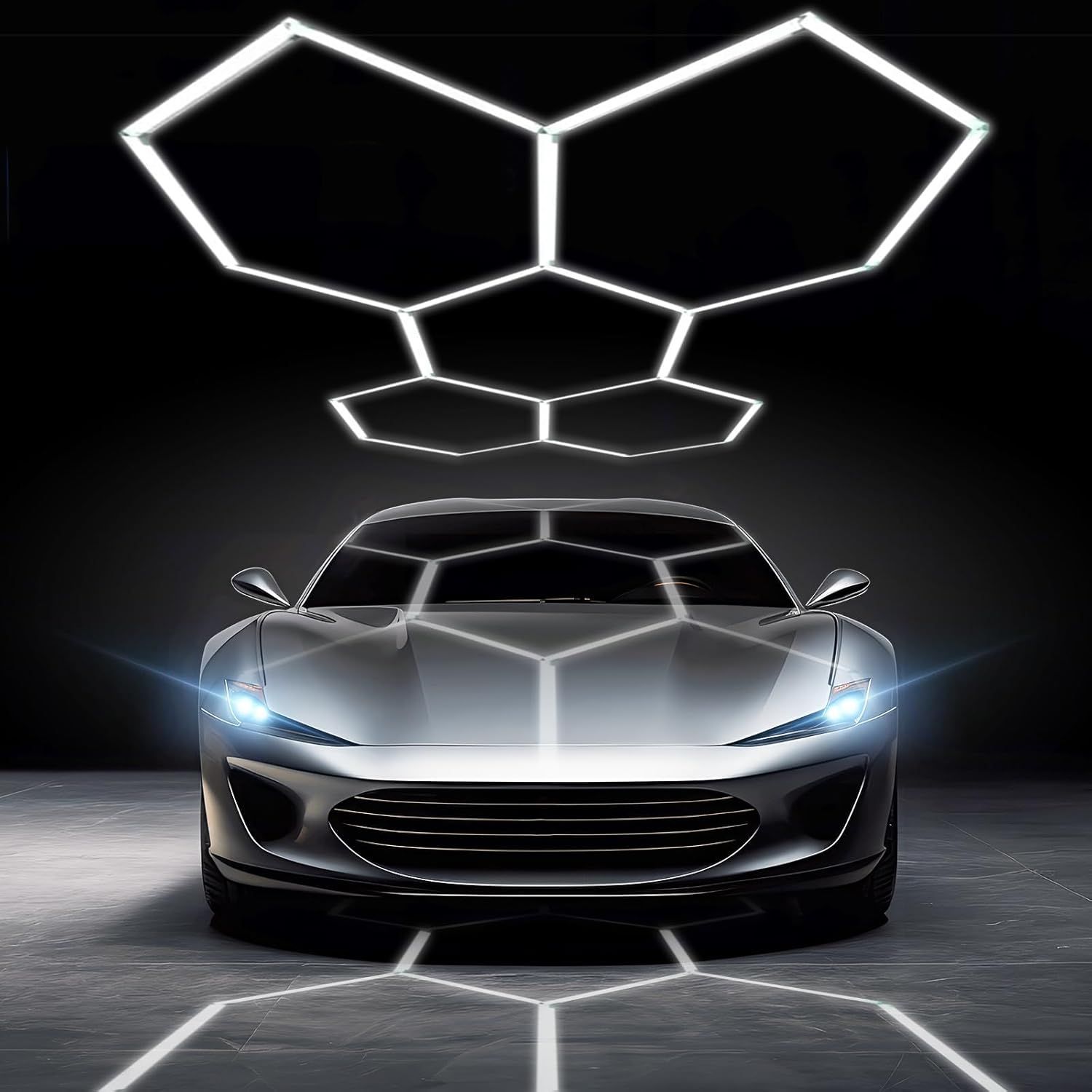 ガレージ用六角形LEDライト 5個六角形 led ガレージライト 洗車室 天井用 LEDショップライト 156W 18720LM 6500K PCプラスチック製