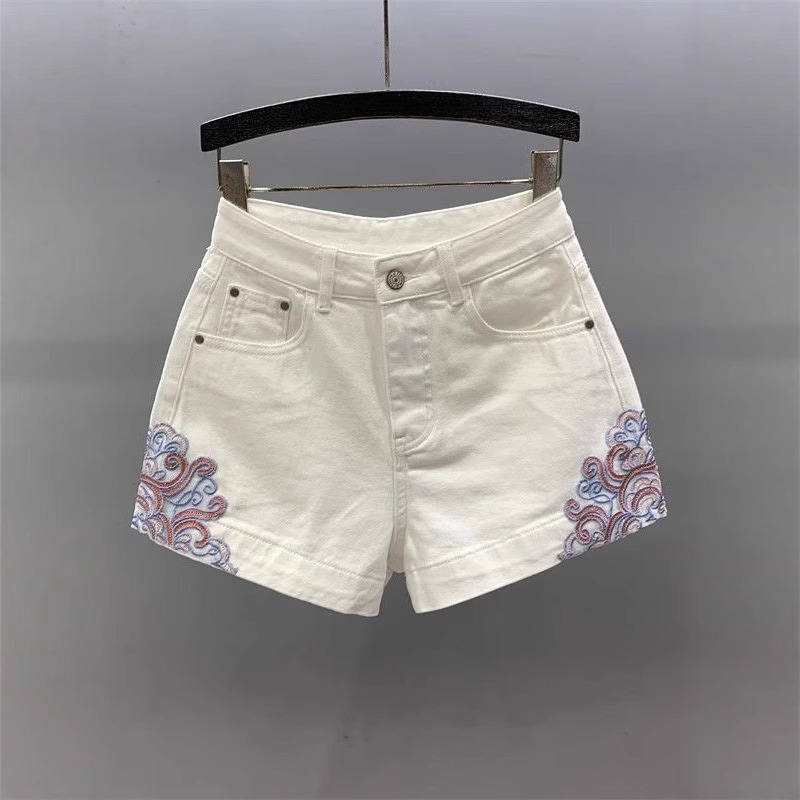 【1点ご購入 で10点プレゼントいたします】重工刺繍白デニムパンツ女2025年ハイウエスト百合スリムワイドパンツ