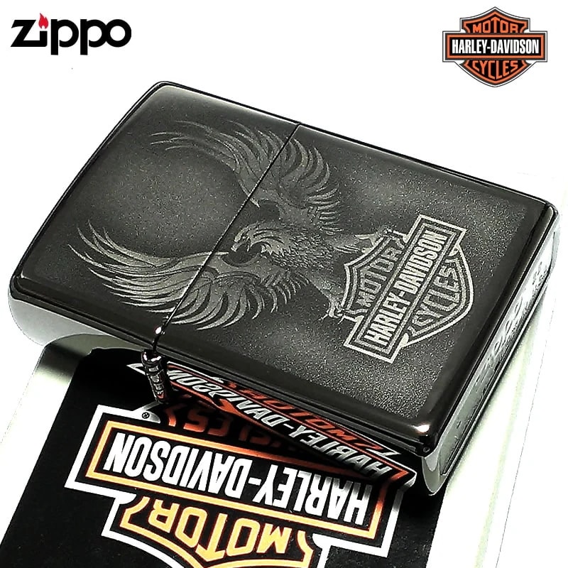 ZIPPO ハーレー ダビッドソン ジッポ ライター かっこいい イーグル ロゴデザイン レーザー彫刻 鏡面 ブラック おしゃれ メンズ プレゼント レディース ギフト