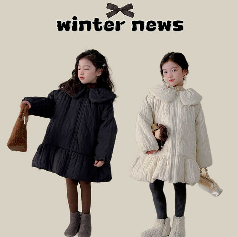 新作 韓国の冬の女子児童用綿入れの洋風スカートの振子子供用冬服の綿挟み厚手の綿入れコート
