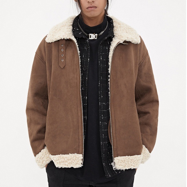 アウター メンズ ブルゾン フライトジャケット 上着 袖あり 長袖 ドロップショルダー 襟付き ボア もこもこ ムートンジャケット 暖かい S ダークグレー ブラック 冬 休日 防寒 公園 旅行